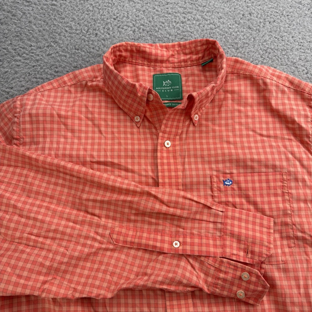 Southern Tide Shirt Mens XL L/S Orange Plaid Performance 100% Cotton Button Down